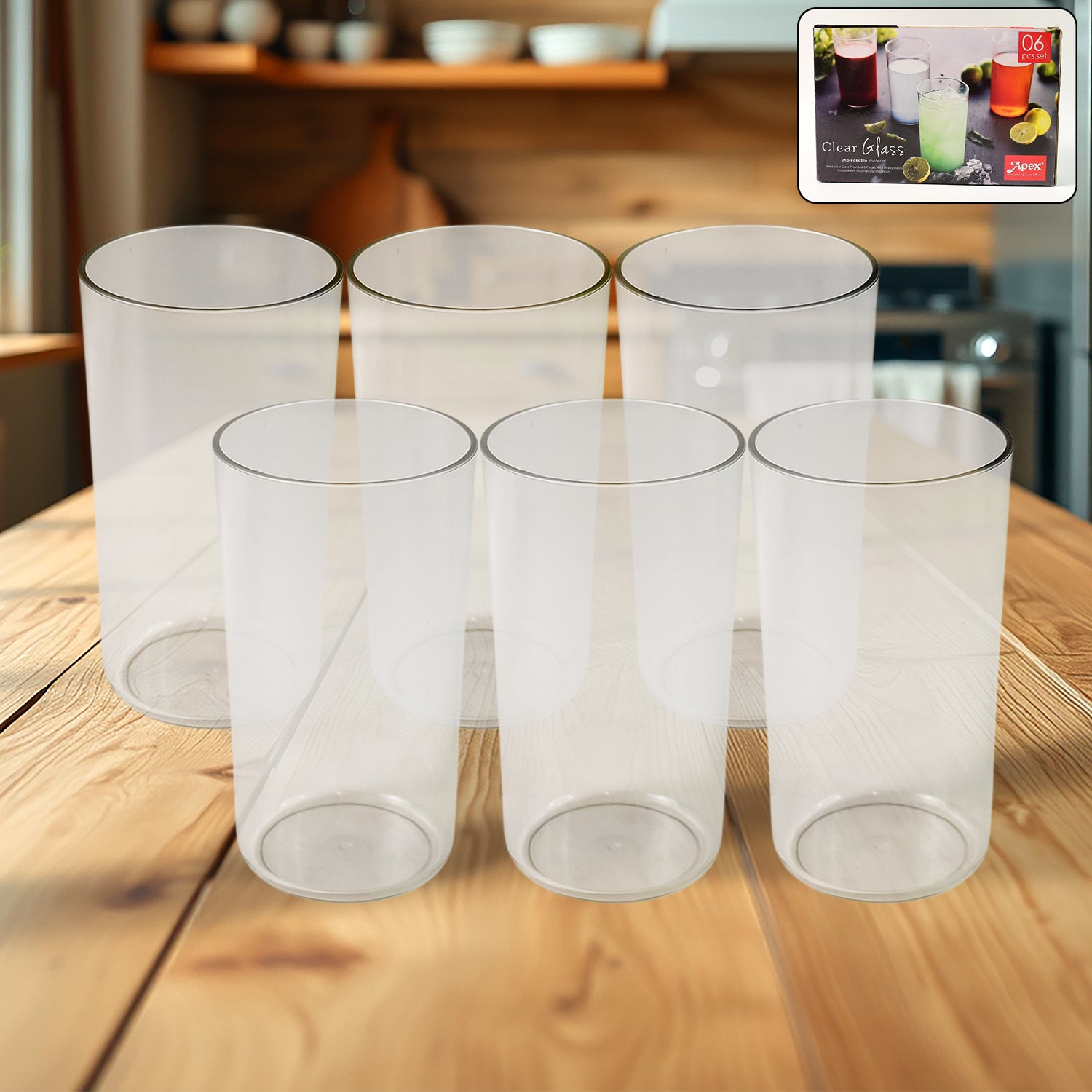 Apex Clear Plastic Tumbler  Glass Set  6-piece Unbreakable Apex Clear Plastic Tumbler  Glass Set  6-piece Unbreakable